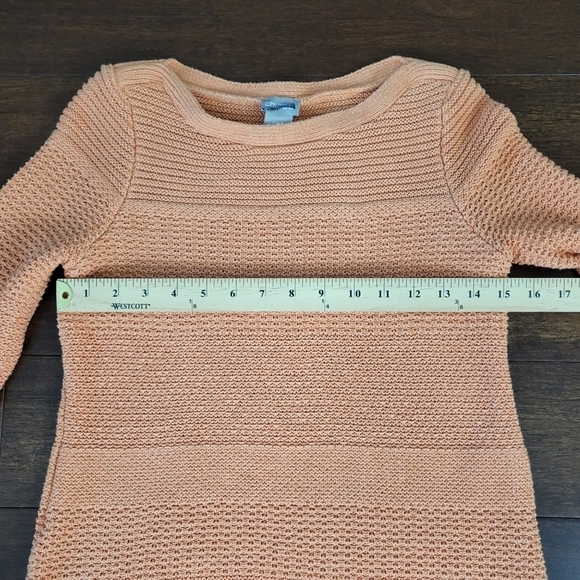 Chico’s Textured Mix Pullover 3/4 Sleeve Orange Sweater Women's Size XS Petite - Picture 10 of 12